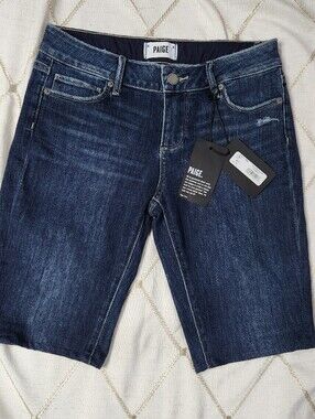 PAIGE Jax Knee Short Denim Bermuda Shorts Marquis Dark Wash NWT 25 Premium